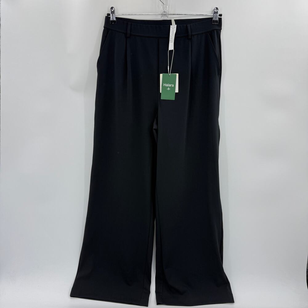 New HALARA Black High Waist Wide Leg Work Pant Size L Pull On Jersey Ponte